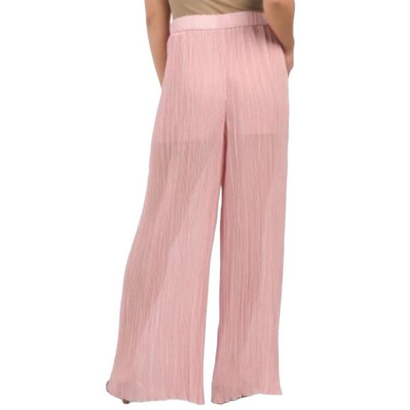 Zara Women's Palazzo Wide Leg Pants Pink Pull On Micro Pleated Size XS - NWT $59 - Picture 2 of 15